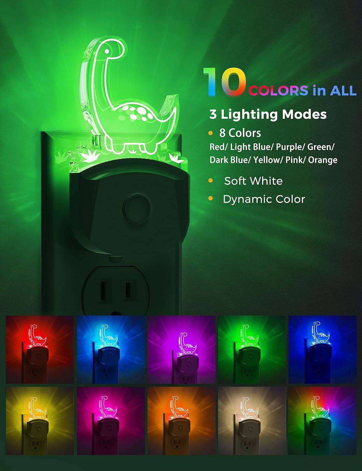 imageLOHAS Dinosaur Night Light Plugin 2 Pack Kids Night Light with Dusk to Dawn Sensor 3 Lighting Modes Color Changing Lamp Nursery ampamp Bedroom Decor GiftTanystropheus