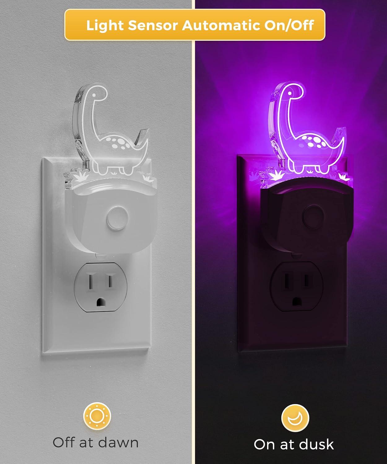 imageLOHAS Dinosaur Night Light Plugin 2 Pack Kids Night Light with Dusk to Dawn Sensor 3 Lighting Modes Color Changing Lamp Nursery ampamp Bedroom Decor GiftTanystropheus