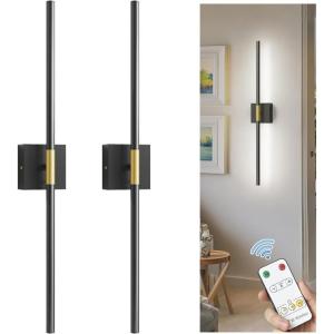 imageL LOHAS LED Battery Operated Wall Sconces Set of 2 Battery Wall Sconce 10000mAh Gold Rechargeable Sconces 6000K 283 Inch Wireless Wall Lights Sconce Wall Decor for Bedroom Living RoomGold and Black