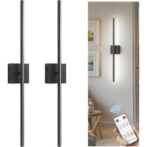 imageL LOHAS LED Battery Operated Wall Sconces Set of 2 Battery Wall Sconce 10000mAh Gold Rechargeable Sconces 6000K 283 Inch Wireless Wall Lights Sconce Wall Decor for Bedroom Living RoomBlack