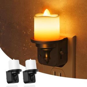 imageL LOHAS LED Candle Night Light Flameless Candle Nightlight Plug in Dusk to Dawn Sensor 0100LM Dimmable Night Light 3000K Soft White Vintage Decorative Night Lights for Hallway Bathroom 2 PackAmber