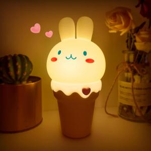 imageLOHAS Bunny Ice Cream Cute Night Lights 7 Colors Kawaii Desk Decor Pat Control and Rechargeable Base Funny Gift for Girls Bedroom and Nursery Dcor
