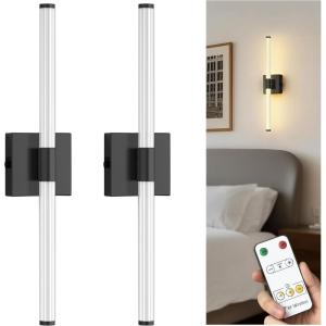 imageL LOHAS LED Battery Operated Wall Sconces Set of 2 10000mAh Gold Battery Wall Sconce 3000K Dimmable Wireless Wall Light 360 Full Lighting Sconce Wall Decor for Hallway Bedroom Living Room 24inBlack