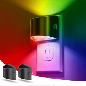 imageL LOHAS LED Night Lights Plug into Wall Kids Night Lights with 8 RGB Color Builtin Dusk to Dawn Sensor Color Changing Mode 2 PackMulti Colors