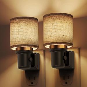 imageL LOHAS LED Night Lights Plug into Wall 2 Pack Linen Fabric Round Platform Decor Night Light Dusk to Dawn Sensor Vintage Nightlight 0100LM Dimmable for Bedroom Living Room HallwayCylinder02