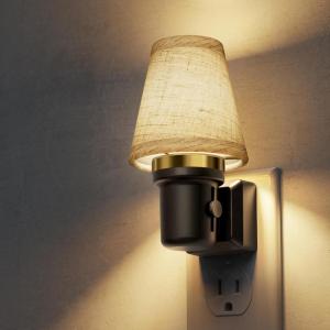 imageL LOHAS LED Night Lights Plug into Wall 2 Pack Linen Fabric Round Platform Decor Night Light Dusk to Dawn Sensor Vintage Nightlight 0100LM Dimmable for Bedroom Living Room HallwayRound Platform01
