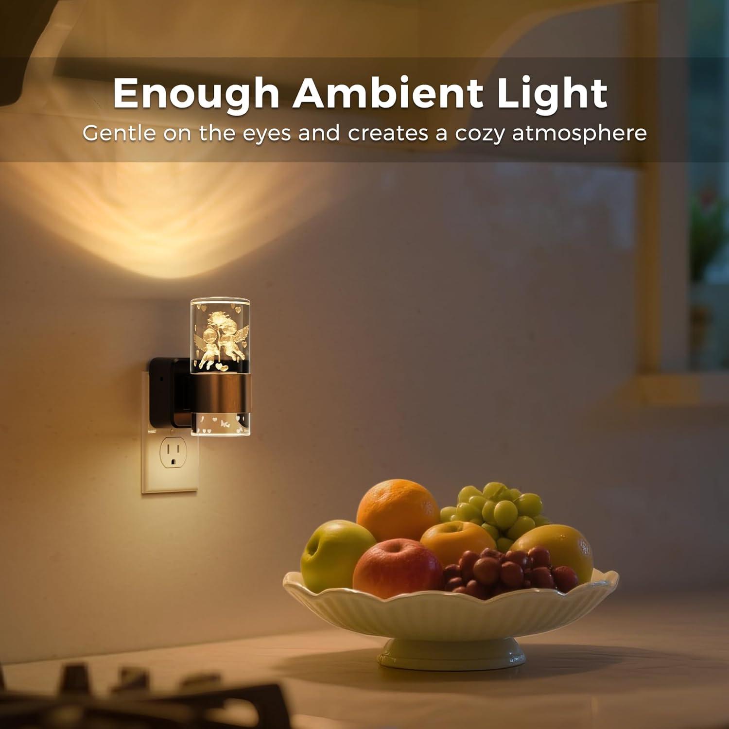 imageL LOHAS LED Night LightDimmable Night Lights Plug into Wall Acrylic Nightlights with 0100 LM Adjustable Brightness 5000K Plug in Night Light with Dusk to Dawn Sensor for Bathroom HallwaySoft WhiteAngel