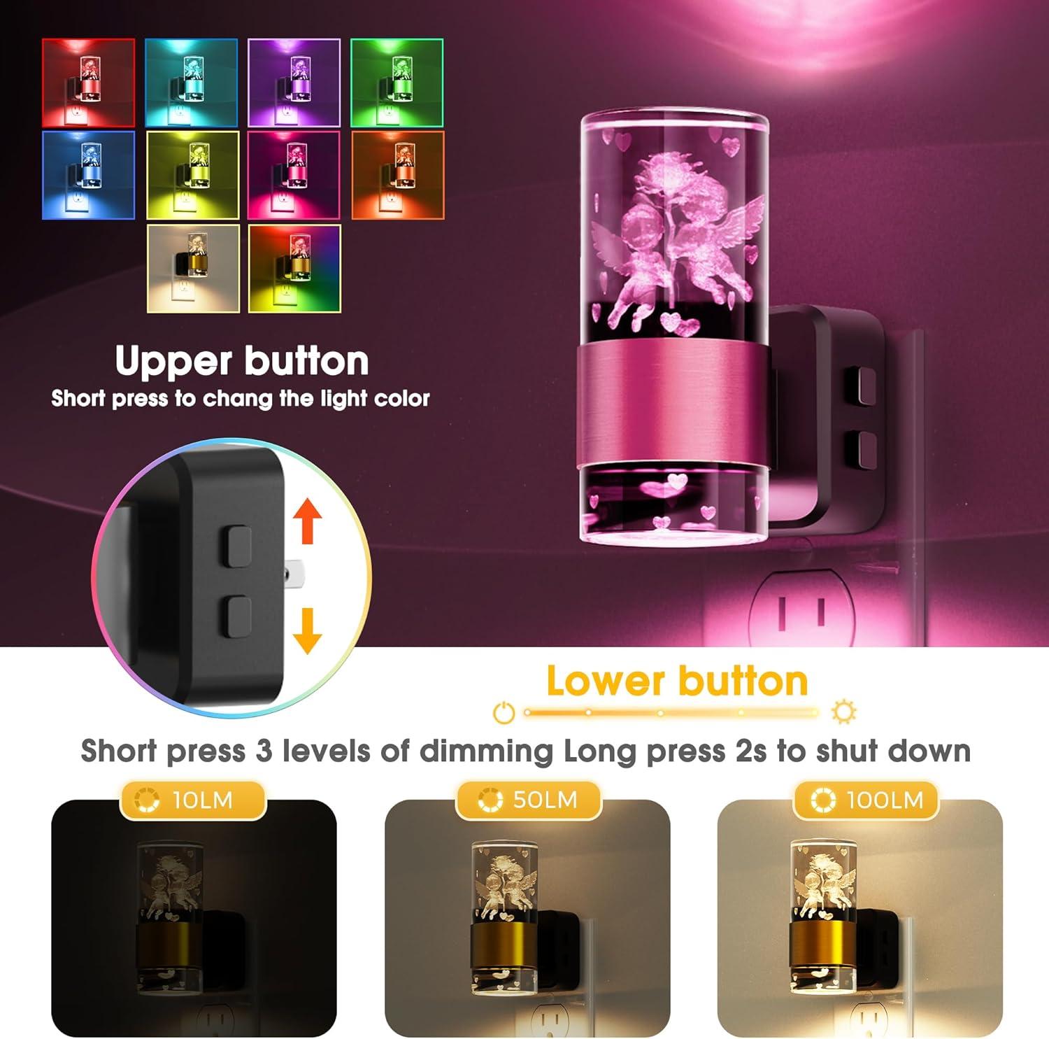 imageL LOHAS LED Night LightDimmable Night Lights Plug into Wall Acrylic Nightlights with 0100 LM Adjustable Brightness 5000K Plug in Night Light with Dusk to Dawn Sensor for Bathroom HallwaySoft WhiteAngel