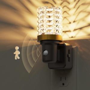 imageL LOHAS LED Motion Sensor Night Light 2 Pack Motion Activated Night Lights Plug into Wall Dimmable Modern Nightlight 0100LM 180Rotatable Plug in Crystal Nightlights for Bathroom Hallway AdultsDiamond
