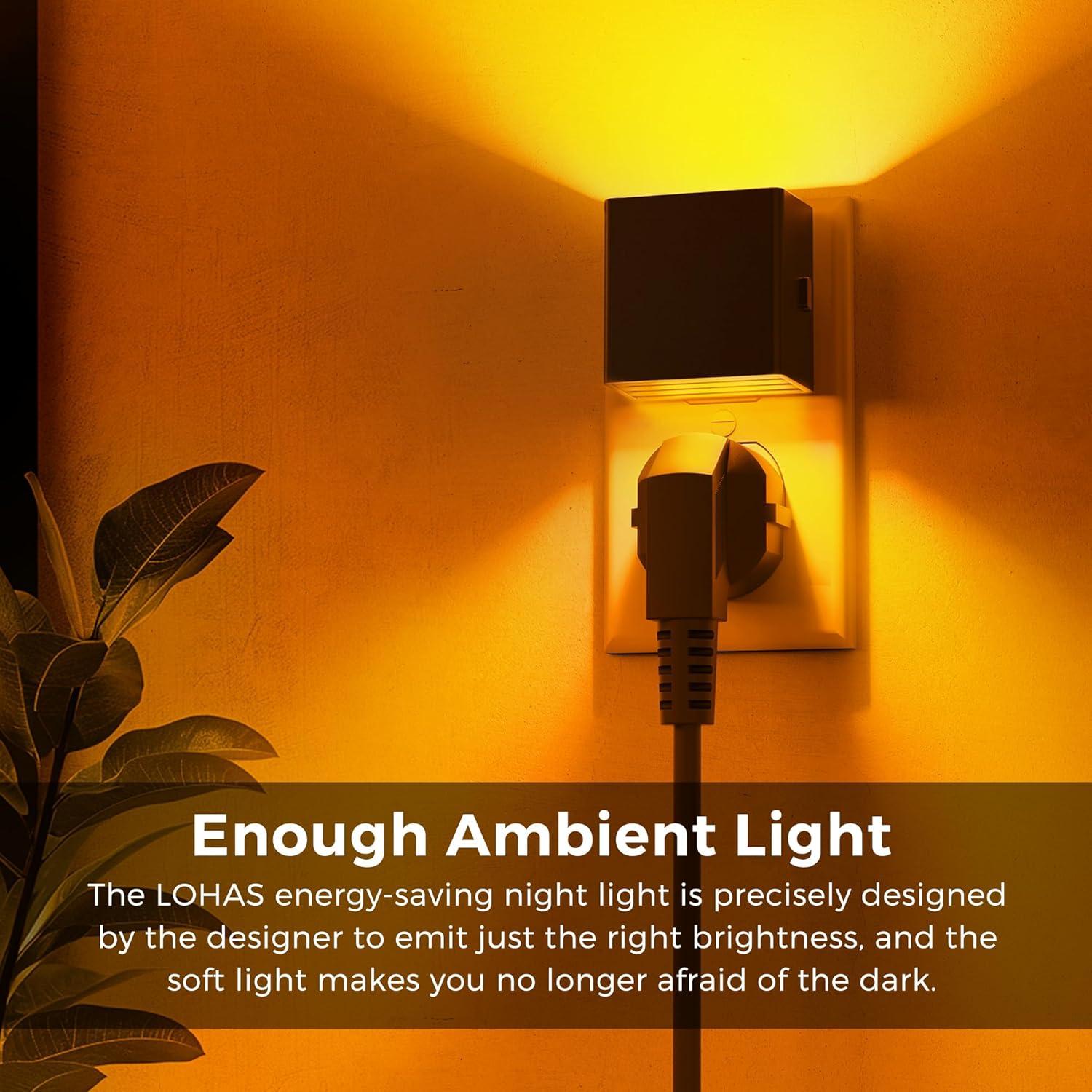 imageL LOHAS LED 4Pack Amber Night Light Night Lights Plug into Wall Dusk to Dawn Sensor Sleep Night Light Plug in for Kids Yellow Night Light for Bedroom Hallway Stairs Nursery