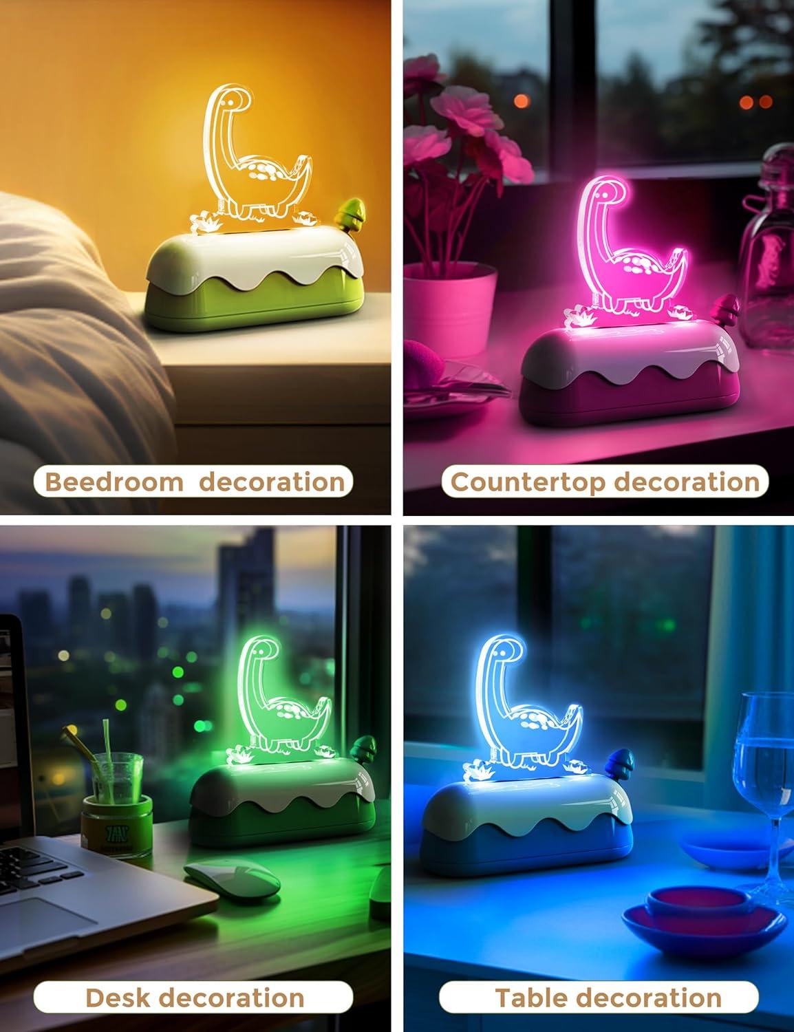 imageL LOHAS LED Cute Toaster Night Lights for Kids Kawaii Stuff Horse Desk Lamp Rechargeable Desk Decor for Bedroom Besides Dinning Nursery Night Light for Kids Boys Girls GiftsDinosaur