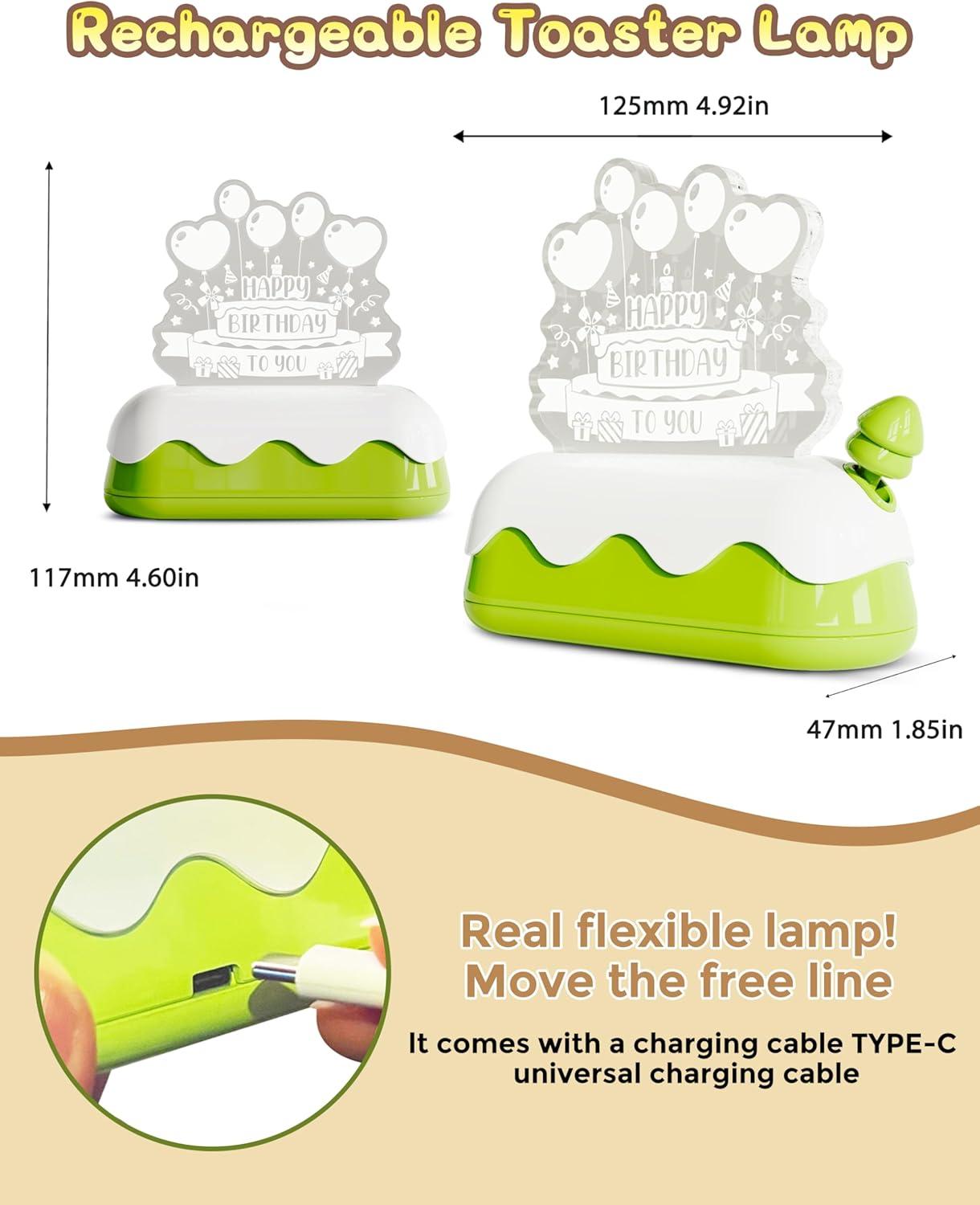 imageL LOHAS LED Cute Toaster Night Lights for Kids Kawaii Stuff Horse Desk Lamp Rechargeable Desk Decor for Bedroom Besides Dinning Nursery Night Light for Kids Boys Girls GiftsCake