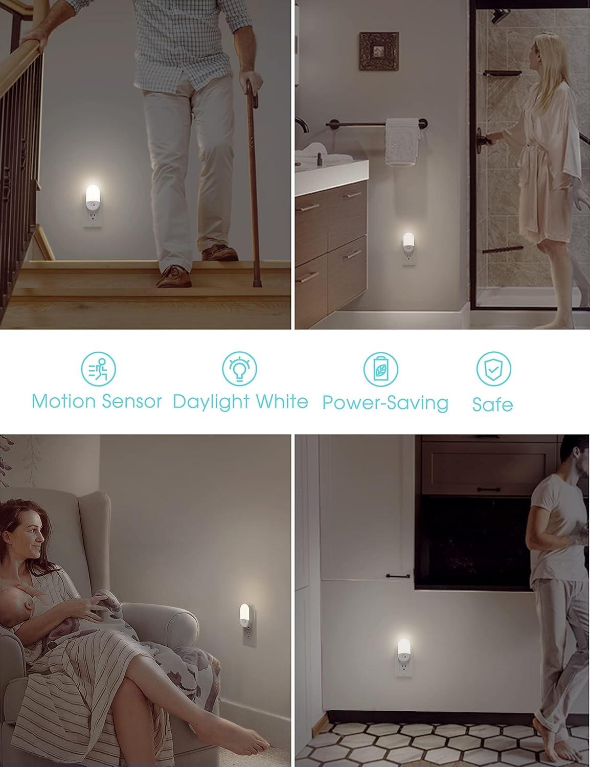 imageL LOHAS LED Night Light Adjustable Brightness Night Light Daylight Bright White Nightlight Plug in for Nursery Kids Bedroom Bathroom Nightlight 4 Pack