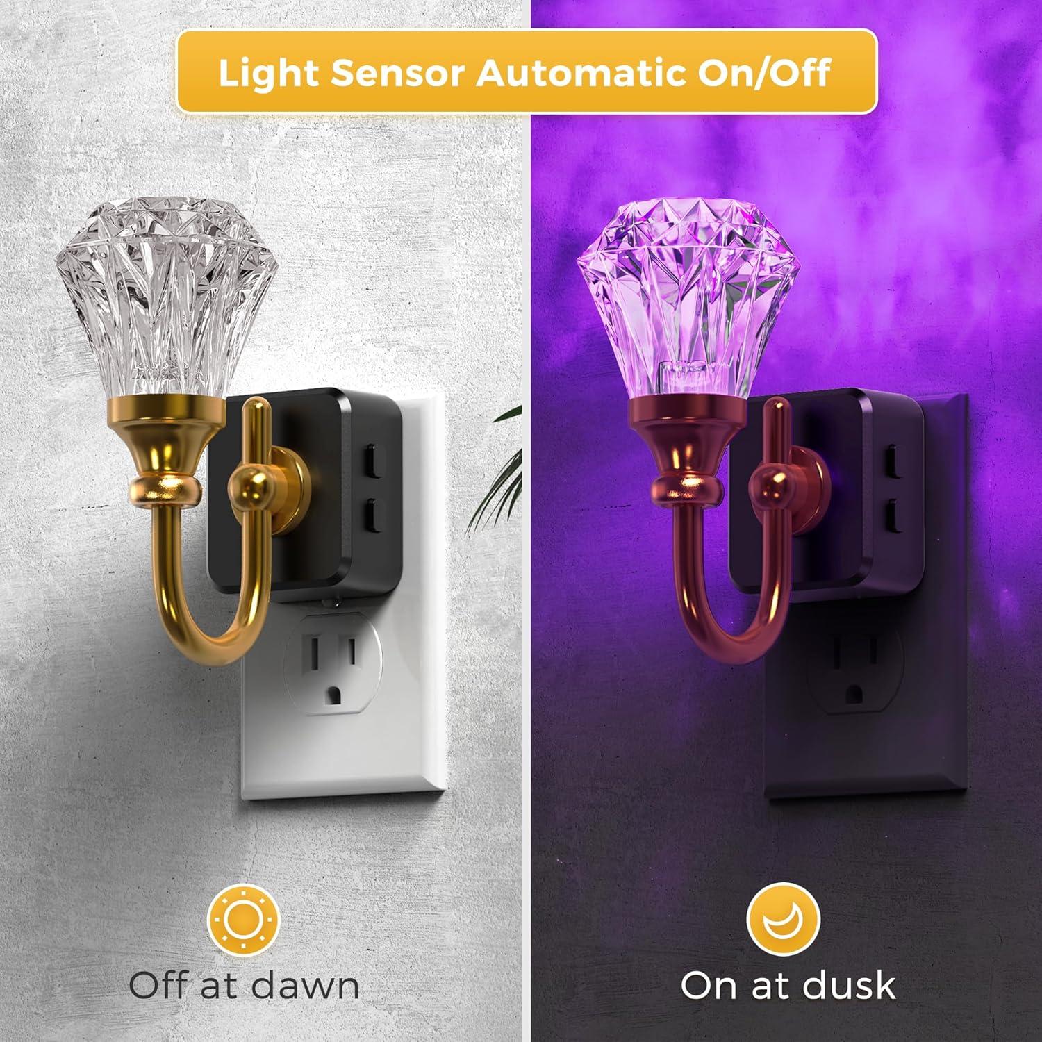 imageL LOHAS LED Night Lights Plug into Wall  2 Pack 10Color Changing RGB Floral Night Lights with Auto Sensor 3 Brightness Levels Rotatable Plug in Nightlight for Bedroom Nursery Hallway Gift