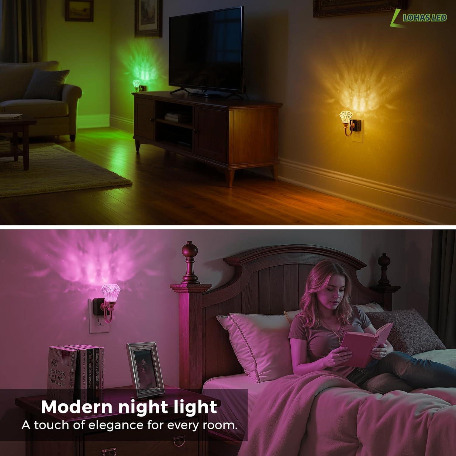 imageL LOHAS LED Night Lights Plug into Wall  2 Pack 10Color Changing RGB Floral Night Lights with Auto Sensor 3 Brightness Levels Rotatable Plug in Nightlight for Bedroom Nursery Hallway Gift