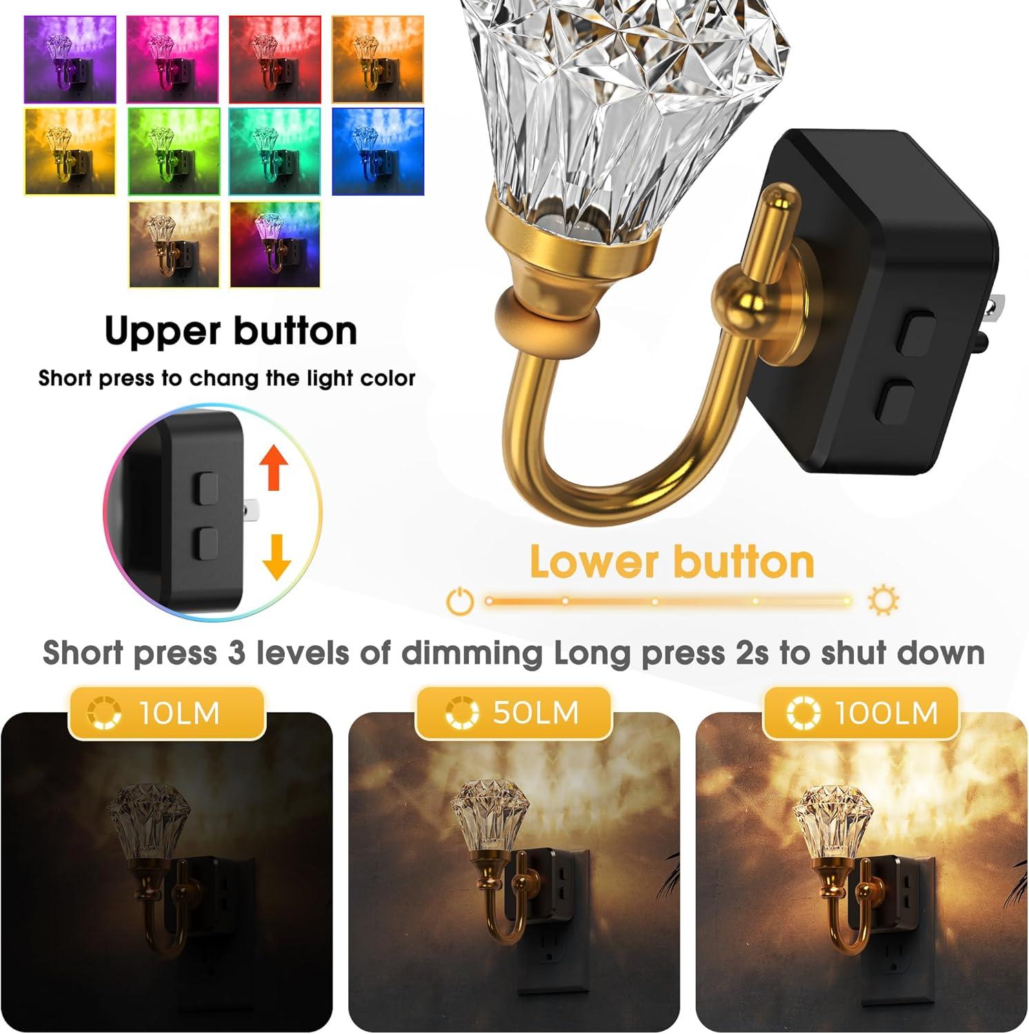 imageL LOHAS LED Night Lights Plug into Wall  2 Pack 10Color Changing RGB Floral Night Lights with Auto Sensor 3 Brightness Levels Rotatable Plug in Nightlight for Bedroom Nursery Hallway Gift