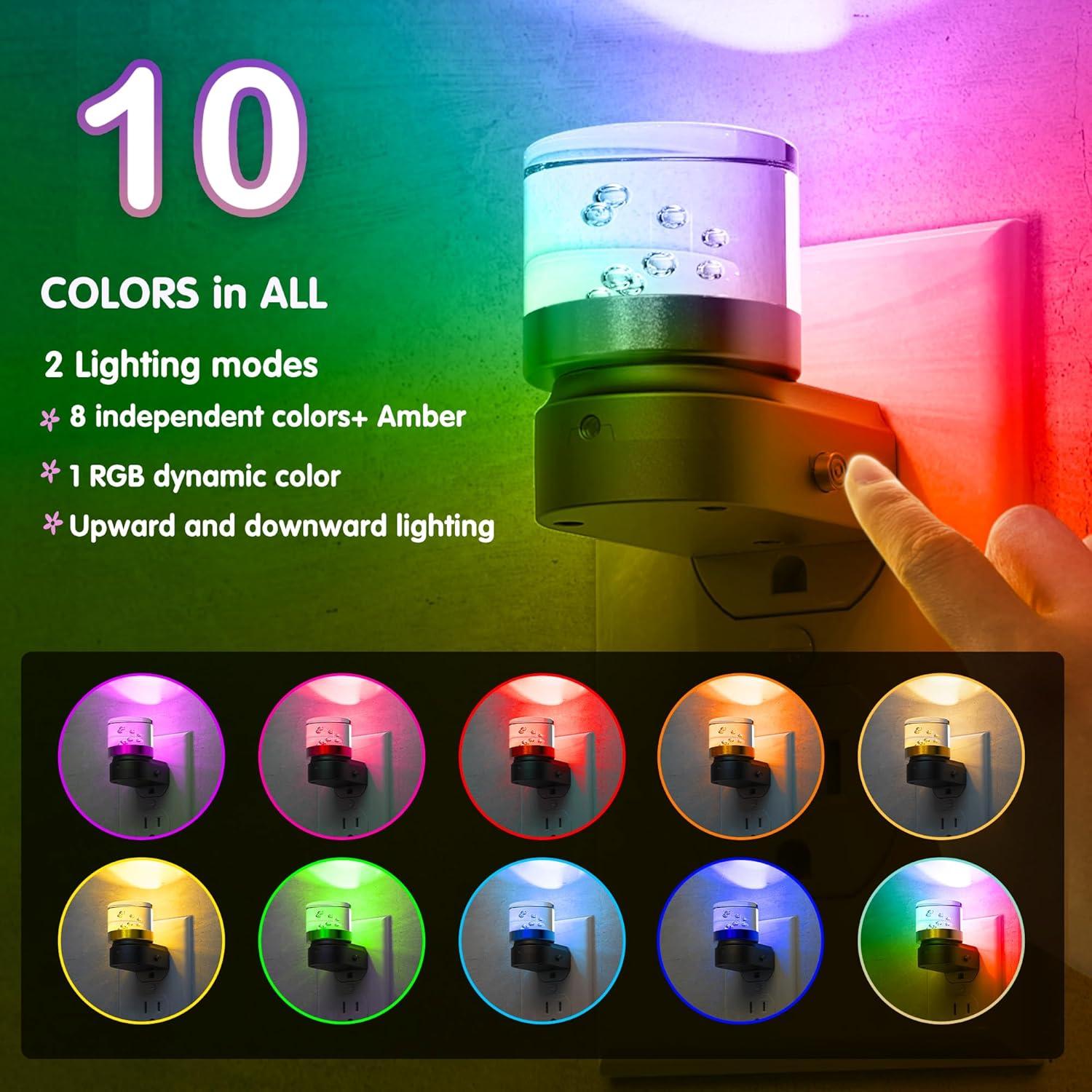 imageL LOHAS LED Night Lights Plug into Wall 3000K4000k5000K Adjustable Color Temperature Bubble Night Light Dusk to Dawn Sensor for Hallway Bathroom RoomsRGBShort BubbleBlack