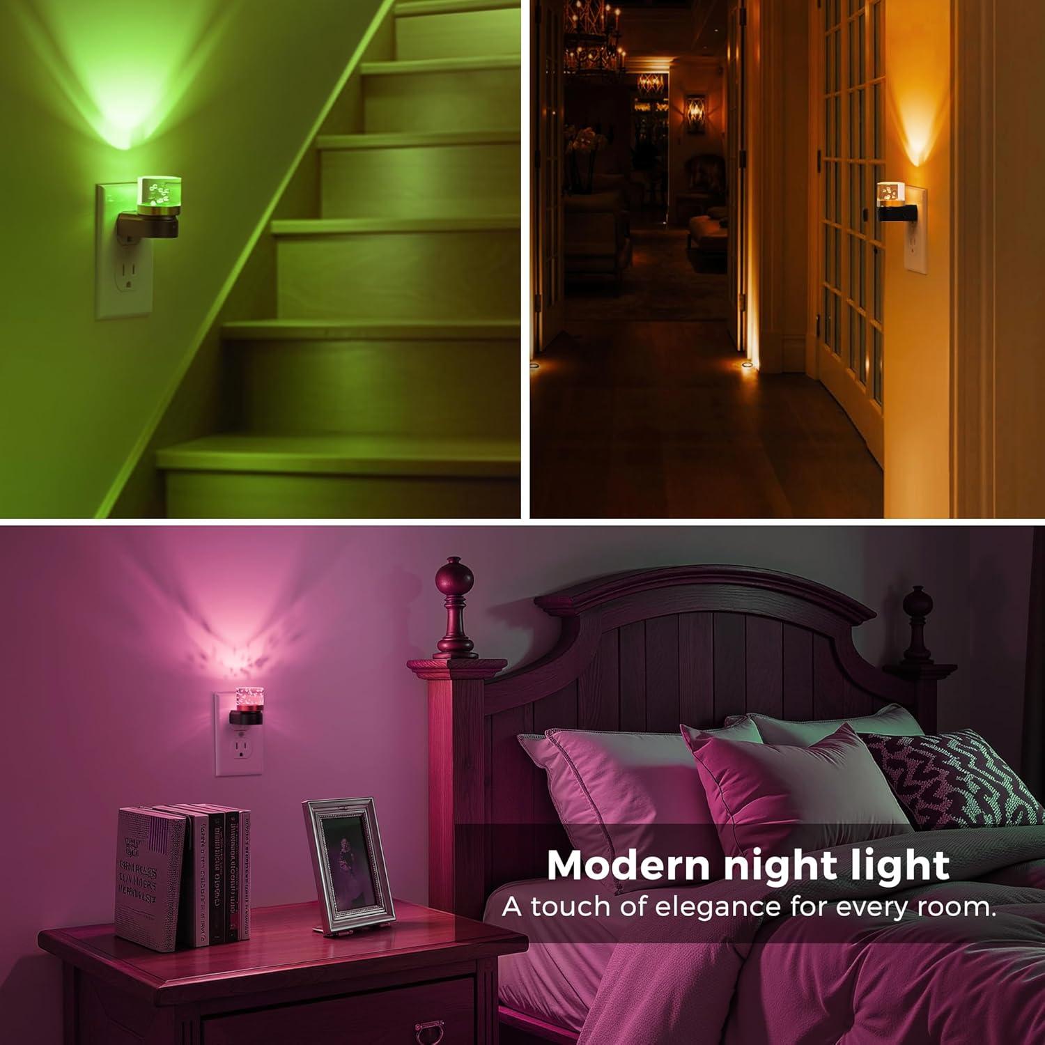 imageL LOHAS LED Night Lights Plug into Wall 3000K4000k5000K Adjustable Color Temperature Bubble Night Light Dusk to Dawn Sensor for Hallway Bathroom RoomsRGBShort BubbleBlack
