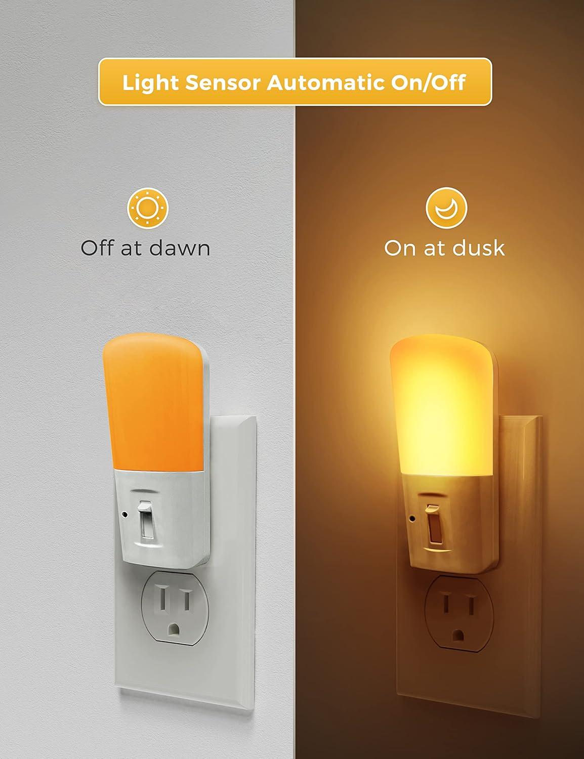 imageLOHAS Amber Night Light Dimmable Plug in Yellow Night Light with Dusk to Dawn Sensor Kids Night Lights for BedroomNursery Hallway StairwayBedroom Bathroom 4Pack