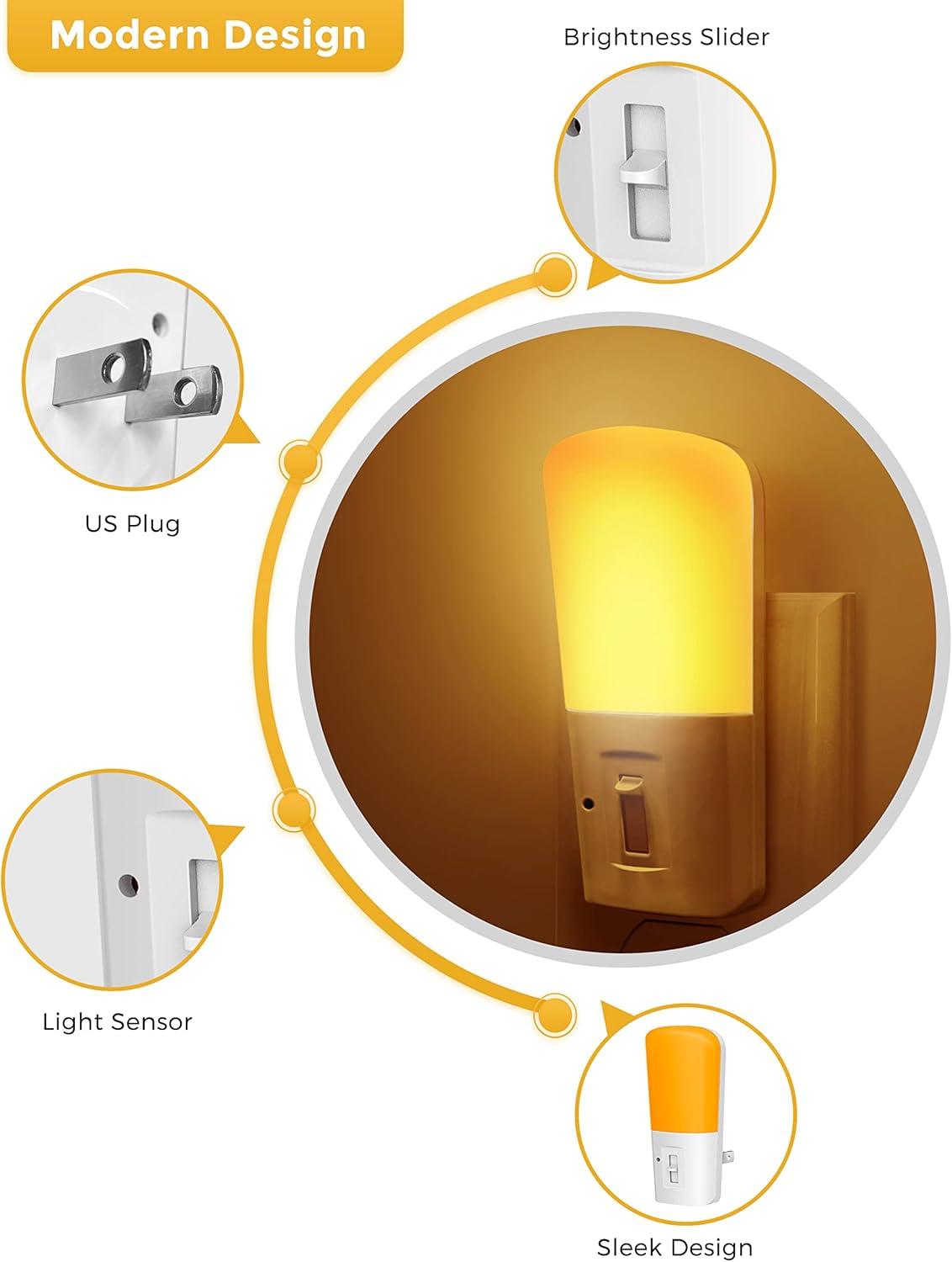 imageLOHAS Amber Night Light Dimmable Plug in Yellow Night Light with Dusk to Dawn Sensor Kids Night Lights for BedroomNursery Hallway StairwayBedroom Bathroom 4Pack