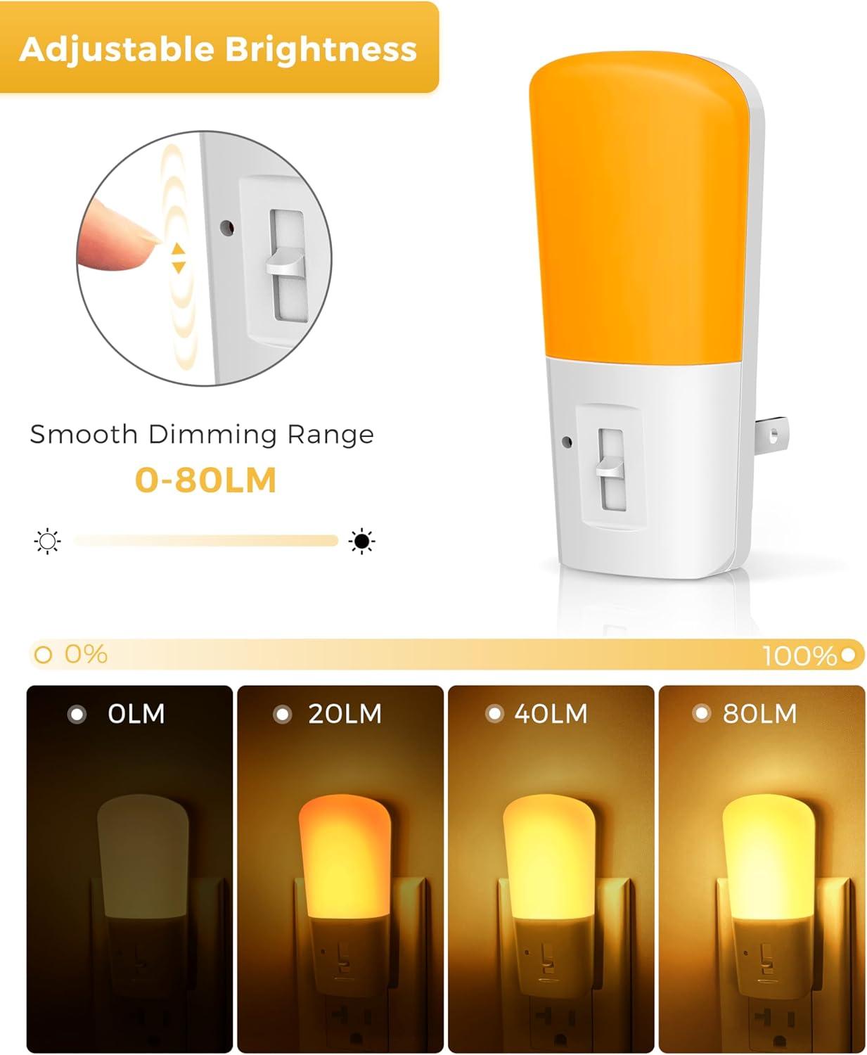 imageLOHAS Amber Night Light Dimmable Plug in Yellow Night Light with Dusk to Dawn Sensor Kids Night Lights for BedroomNursery Hallway StairwayBedroom Bathroom 4Pack