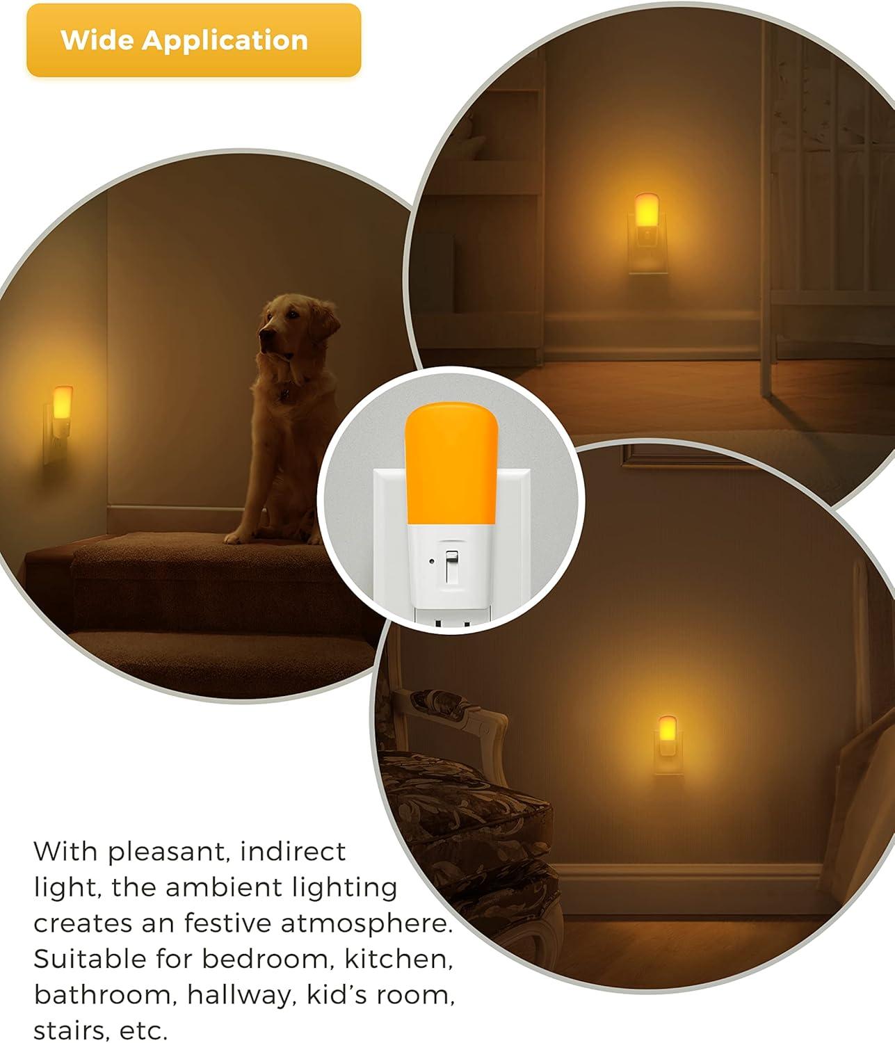 imageLOHAS Amber Night Light Dimmable Plug in Yellow Night Light with Dusk to Dawn Sensor Kids Night Lights for BedroomNursery Hallway StairwayBedroom Bathroom 4Pack