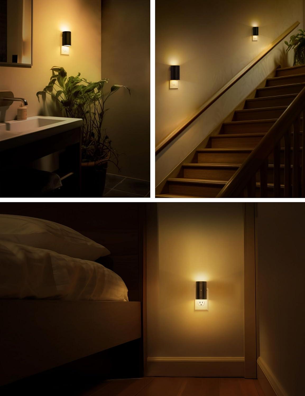 imageLOHAS Amber Night Light LED Night Light Plug into Wall with Light Sensor Diffused Light Energy Efficient Sleep Aid No Blue Light for Nursery Bedroom Hallway Stairs Kids Room 2 PackBlack