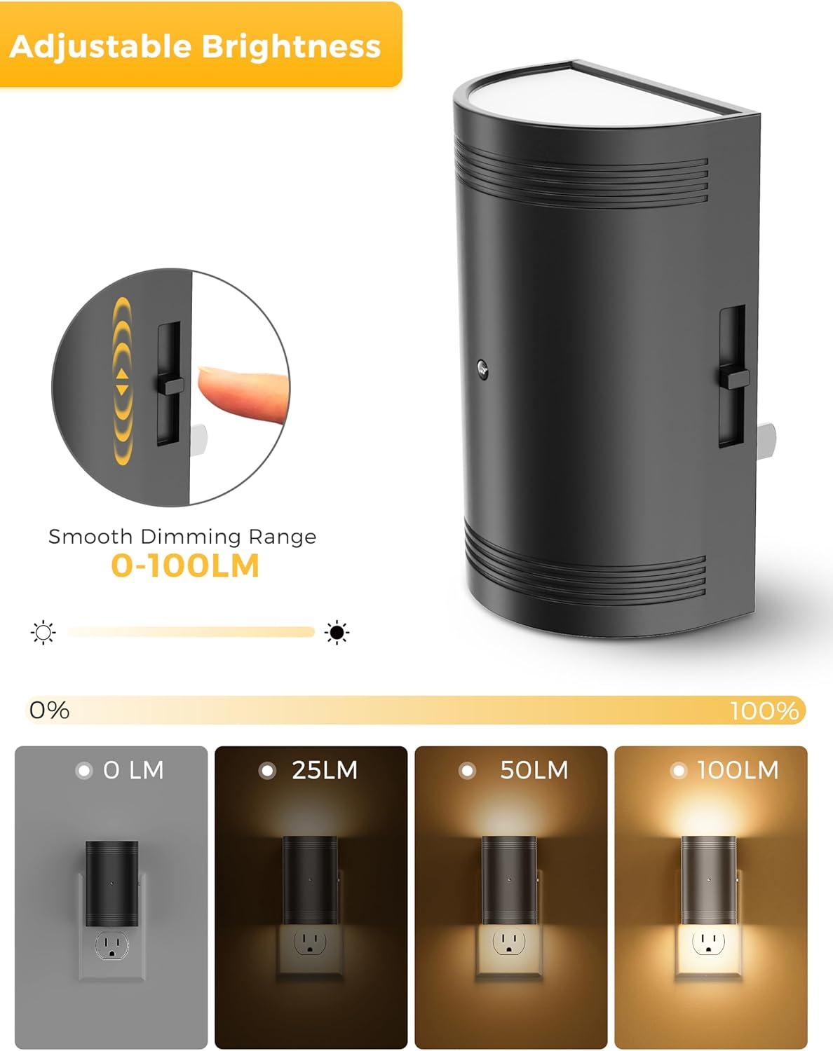 imageLOHAS Amber Night Light LED Night Light Plug into Wall with Light Sensor Diffused Light Energy Efficient Sleep Aid No Blue Light for Nursery Bedroom Hallway Stairs Kids Room 2 PackBlack