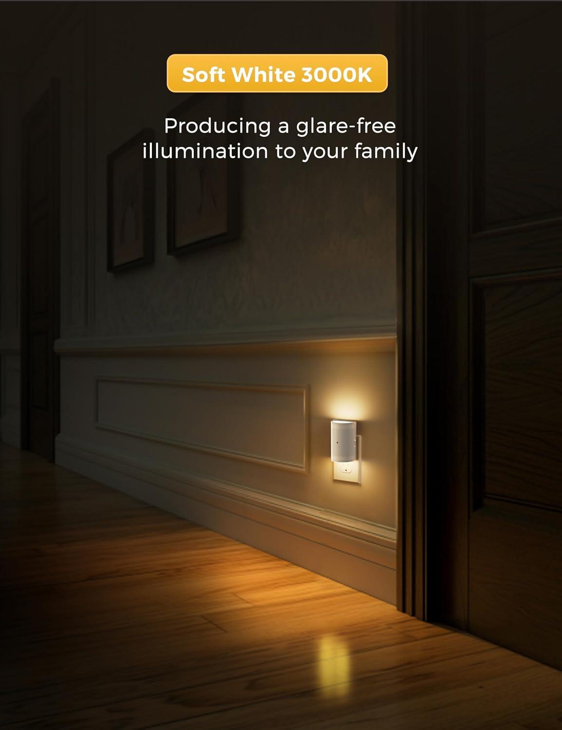 imageLOHAS Amber Night Light LED Night Light Plug into Wall with Light Sensor Diffused Light Energy Efficient Sleep Aid No Blue Light for Nursery Bedroom Hallway Stairs Kids Room 2 PackWhite
