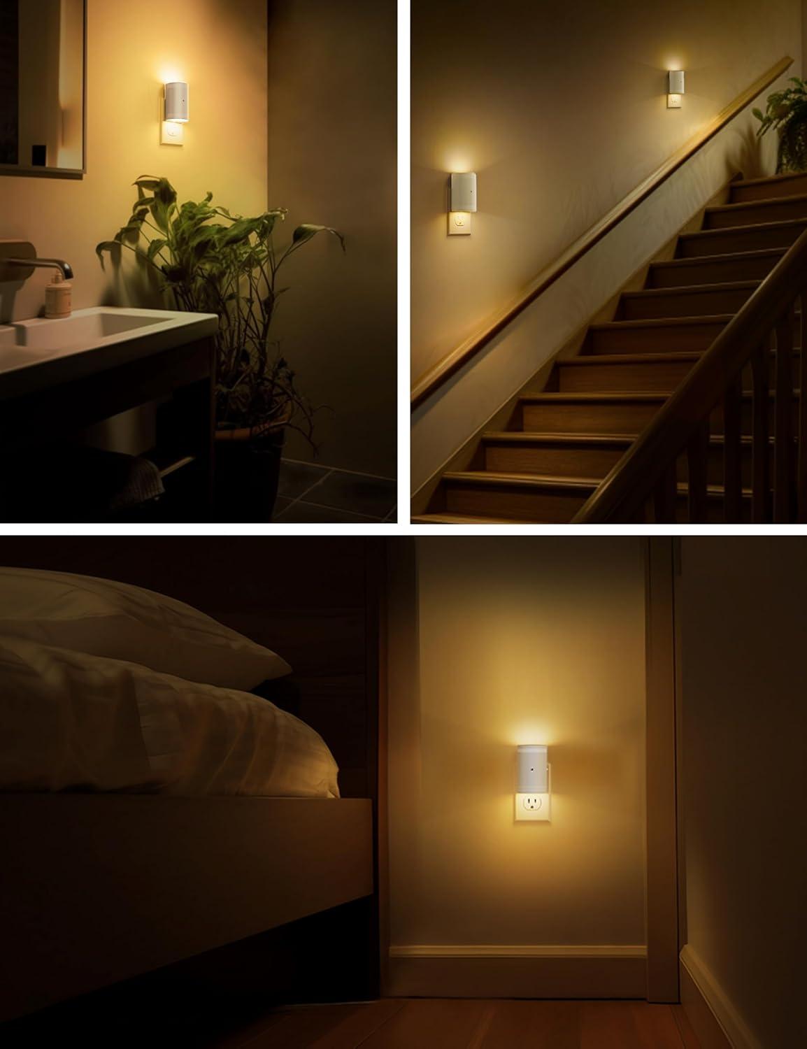imageLOHAS Amber Night Light LED Night Light Plug into Wall with Light Sensor Diffused Light Energy Efficient Sleep Aid No Blue Light for Nursery Bedroom Hallway Stairs Kids Room 2 PackWhite