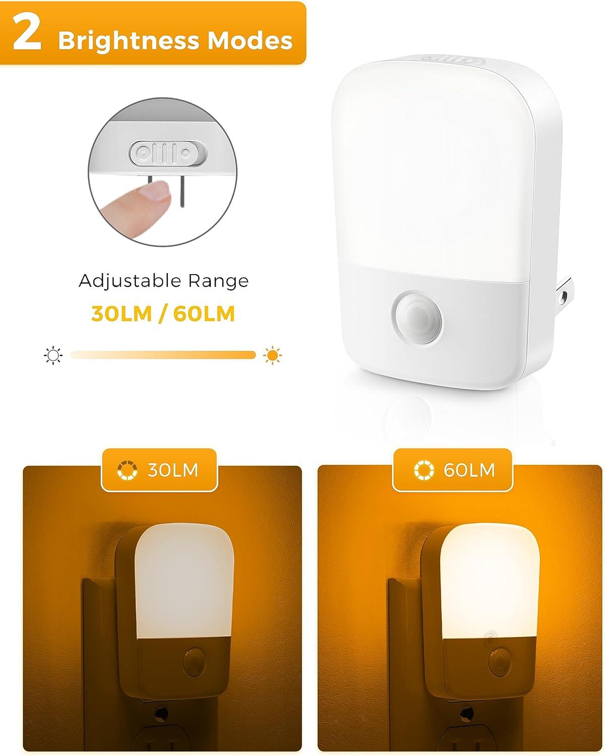 imageLOHAS Amber Night Light LED Night Light Plug into Wall with Light Sensor Diffused Light Energy Efficient Sleep Aid No Blue Light for Nursery Bedroom Hallway Stairs Kids Room 2 PackAmber