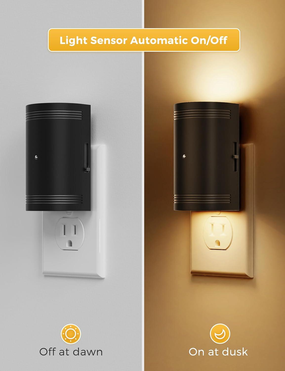 imageLOHAS Amber Night Light LED Night Light Plug into Wall with Light Sensor Diffused Light Energy Efficient Sleep Aid No Blue Light for Nursery Bedroom Hallway Stairs Kids Room 2 PackBlack