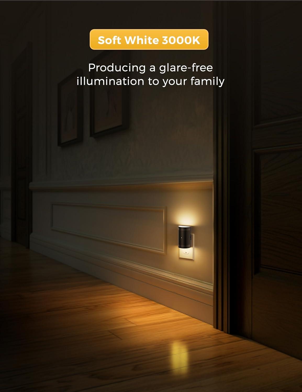 imageLOHAS Amber Night Light LED Night Light Plug into Wall with Light Sensor Diffused Light Energy Efficient Sleep Aid No Blue Light for Nursery Bedroom Hallway Stairs Kids Room 2 PackBlack