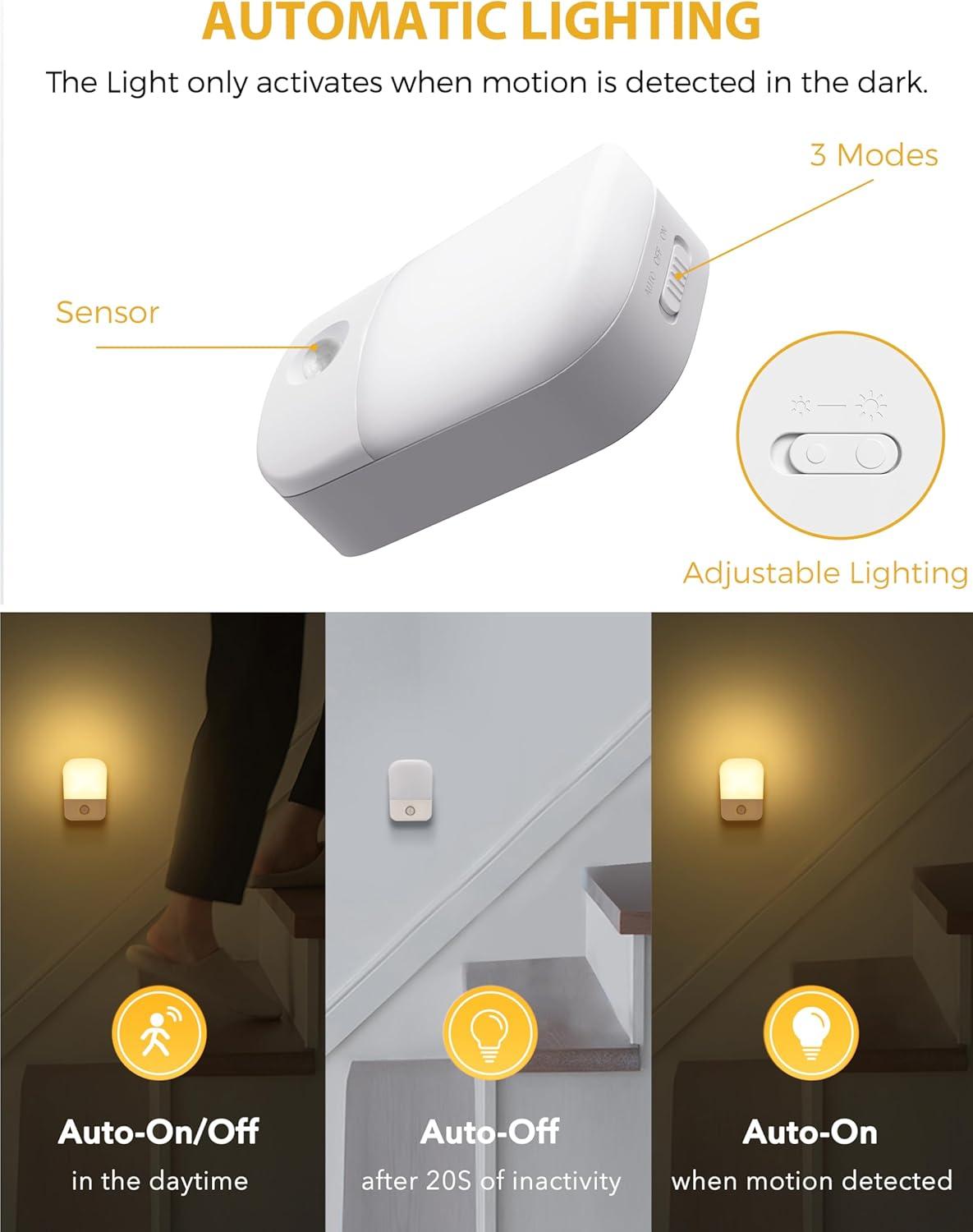 imageLOHAS Rechargeable Battery Night Light Stick On Mini Motion Sensor Night Light 3000k Warm White Dimmable Brightness with 25lm50lm Rechargeable Step Light for Kids Nursery Bedroom Stairs 4pack