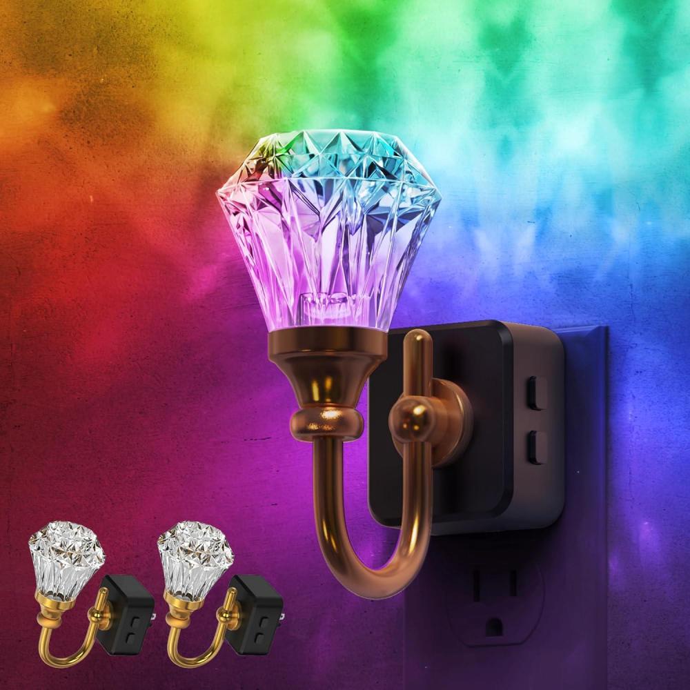 imageL LOHAS LED Night Lights Plug into Wall  2 Pack 10Color Changing RGB Floral Night Lights with Auto Sensor 3 Brightness Levels Rotatable Plug in Nightlight for Bedroom Nursery Hallway Gift