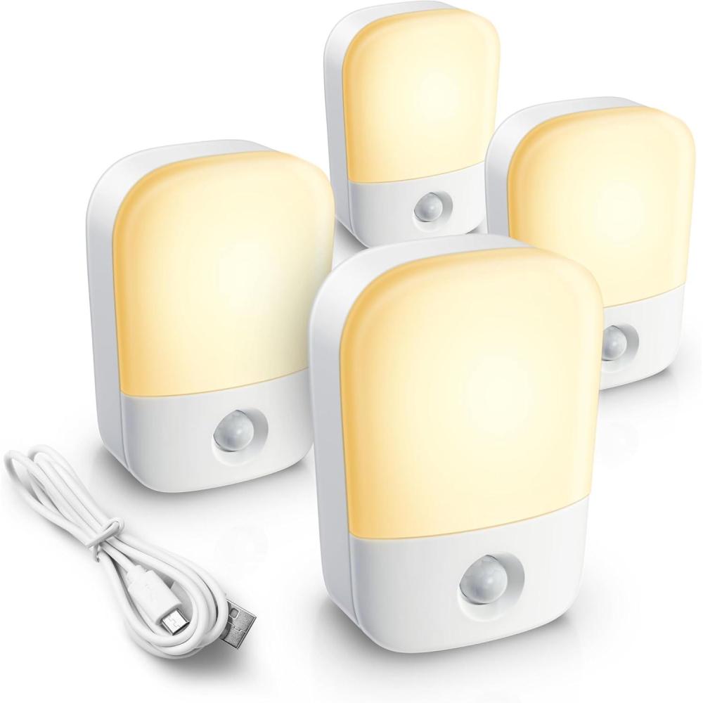 imageLOHAS Rechargeable Battery Night Light Stick On Mini Motion Sensor Night Light 3000k Warm White Dimmable Brightness with 25lm50lm Rechargeable Step Light for Kids Nursery Bedroom Stairs 4pack