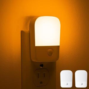 imageLOHAS Amber Night Light LED Night Light Plug into Wall with Light Sensor Diffused Light Energy Efficient Sleep Aid No Blue Light for Nursery Bedroom Hallway Stairs Kids Room 2 PackAmber