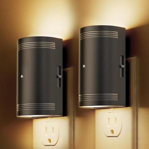 imageLOHAS Amber Night Light LED Night Light Plug into Wall with Light Sensor Diffused Light Energy Efficient Sleep Aid No Blue Light for Nursery Bedroom Hallway Stairs Kids Room 2 PackBlack