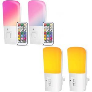 imageLOHAS Plug in LED Night Lights Dimmable 2 Pack RGB 9Color Changing Night Lights 2 Pack Aid No Blue Light Amber Night Lights with Dusk to Dawn Sensor for Kid Bedroom Nursery Hallway Kitchen 4 Pack