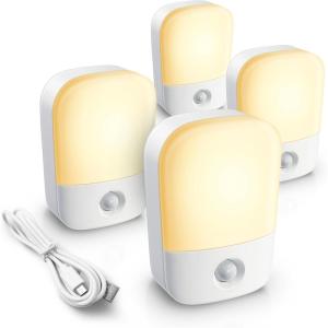 imageLOHAS Rechargeable Battery Night Light Stick On Mini Motion Sensor Night Light 3000k Warm White Dimmable Brightness with 25lm50lm Rechargeable Step Light for Kids Nursery Bedroom Stairs 4pack