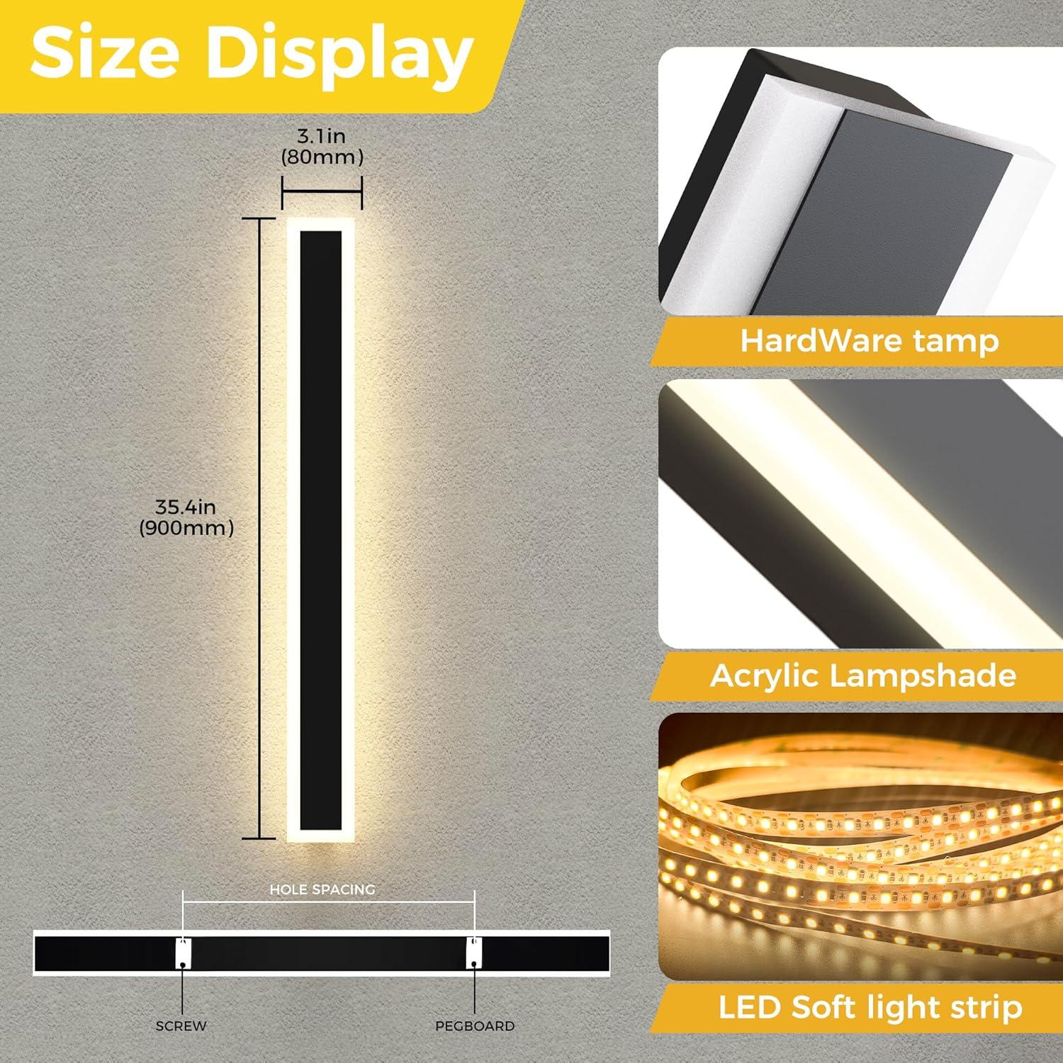 imageL LOHAS LED 354inch Long LED Modern Outdoor Wall Light Black Rectangular Outdoor Wall Lights Exterior 3000K Warm White IP65 Waterproof Wall Mount Lighting Fixture for Garage Doorway Porch PatioBlack