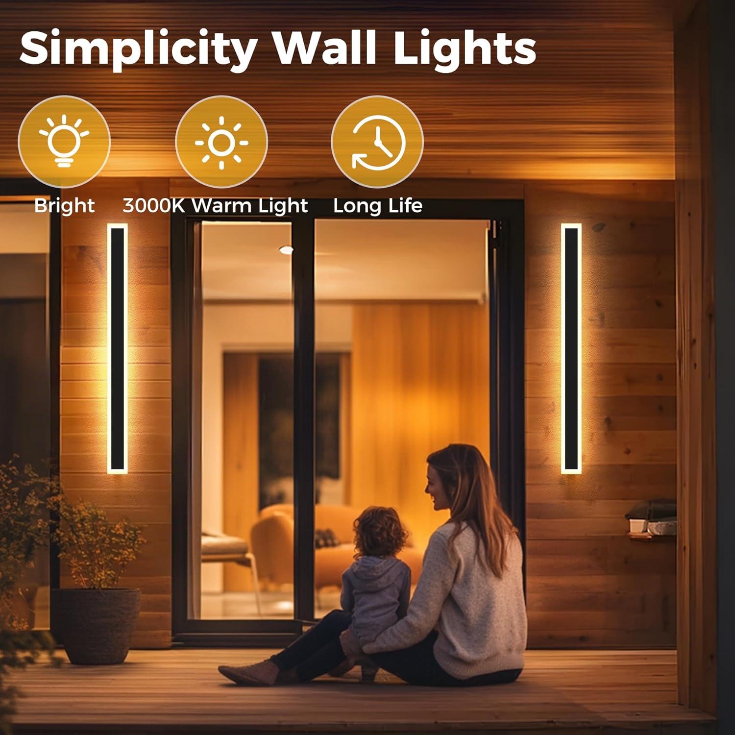 imageL LOHAS LED 354inch Long LED Modern Outdoor Wall Light Black Rectangular Outdoor Wall Lights Exterior 3000K Warm White IP65 Waterproof Wall Mount Lighting Fixture for Garage Doorway Porch PatioBlack