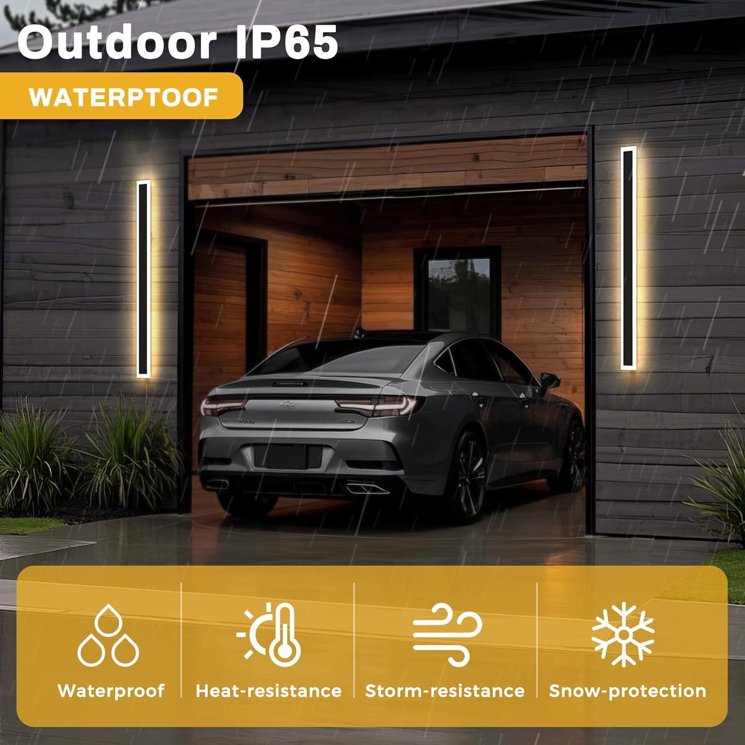 imageL LOHAS LED 354inch Long LED Modern Outdoor Wall Light Black Rectangular Outdoor Wall Lights Exterior 3000K Warm White IP65 Waterproof Wall Mount Lighting Fixture for Garage Doorway Porch PatioBlack