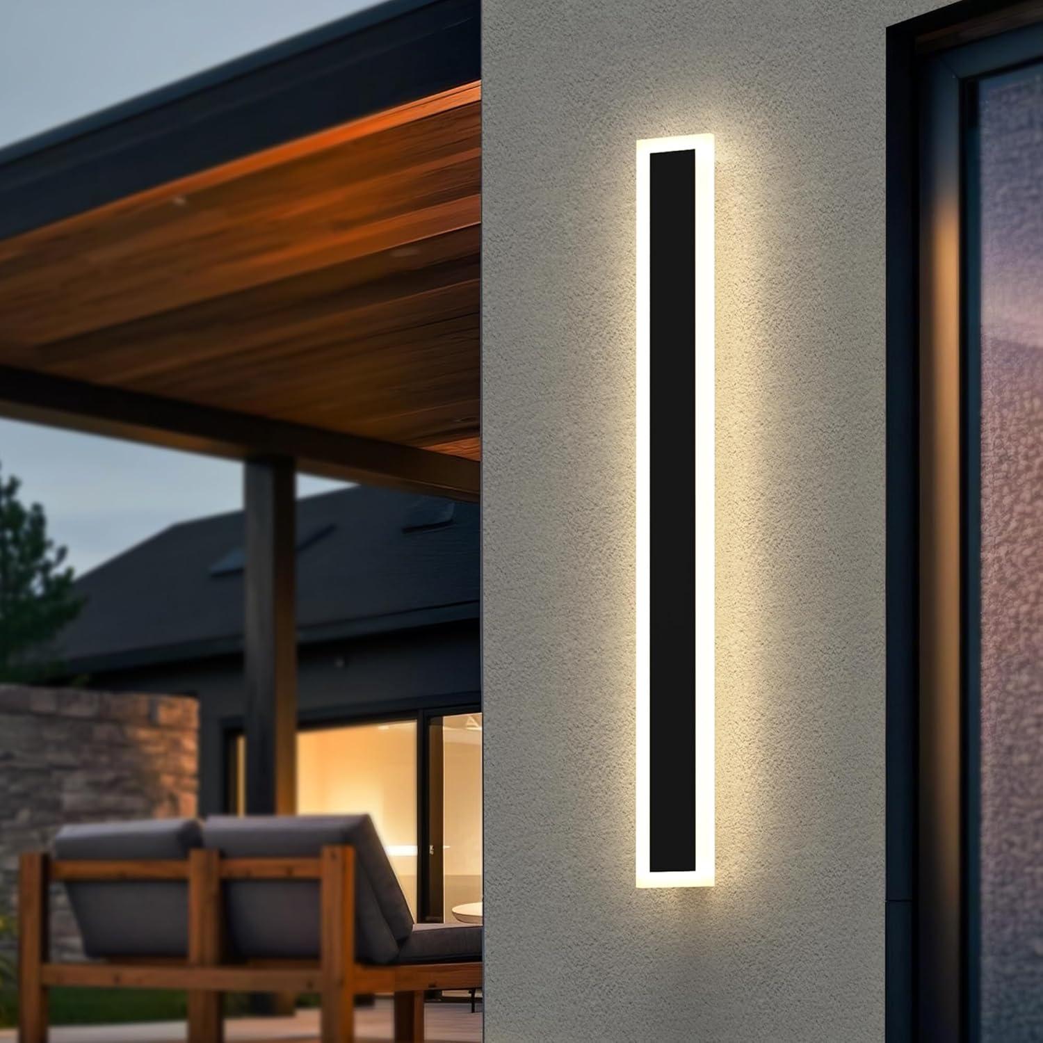 imageL LOHAS LED 354inch Long LED Modern Outdoor Wall Light Black Rectangular Outdoor Wall Lights Exterior 3000K Warm White IP65 Waterproof Wall Mount Lighting Fixture for Garage Doorway Porch PatioBlack