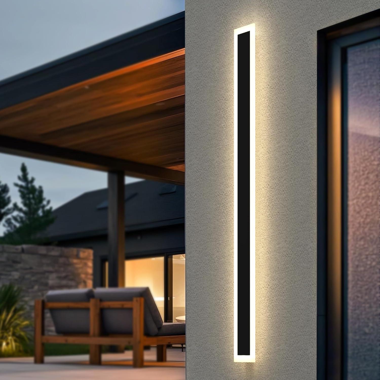 imageL LOHAS LED 354inch Long LED Modern Outdoor Wall Light Black Rectangular Outdoor Wall Lights Exterior 3000K Warm White IP65 Waterproof Wall Mount Lighting Fixture for Garage Doorway Porch PatioBlack