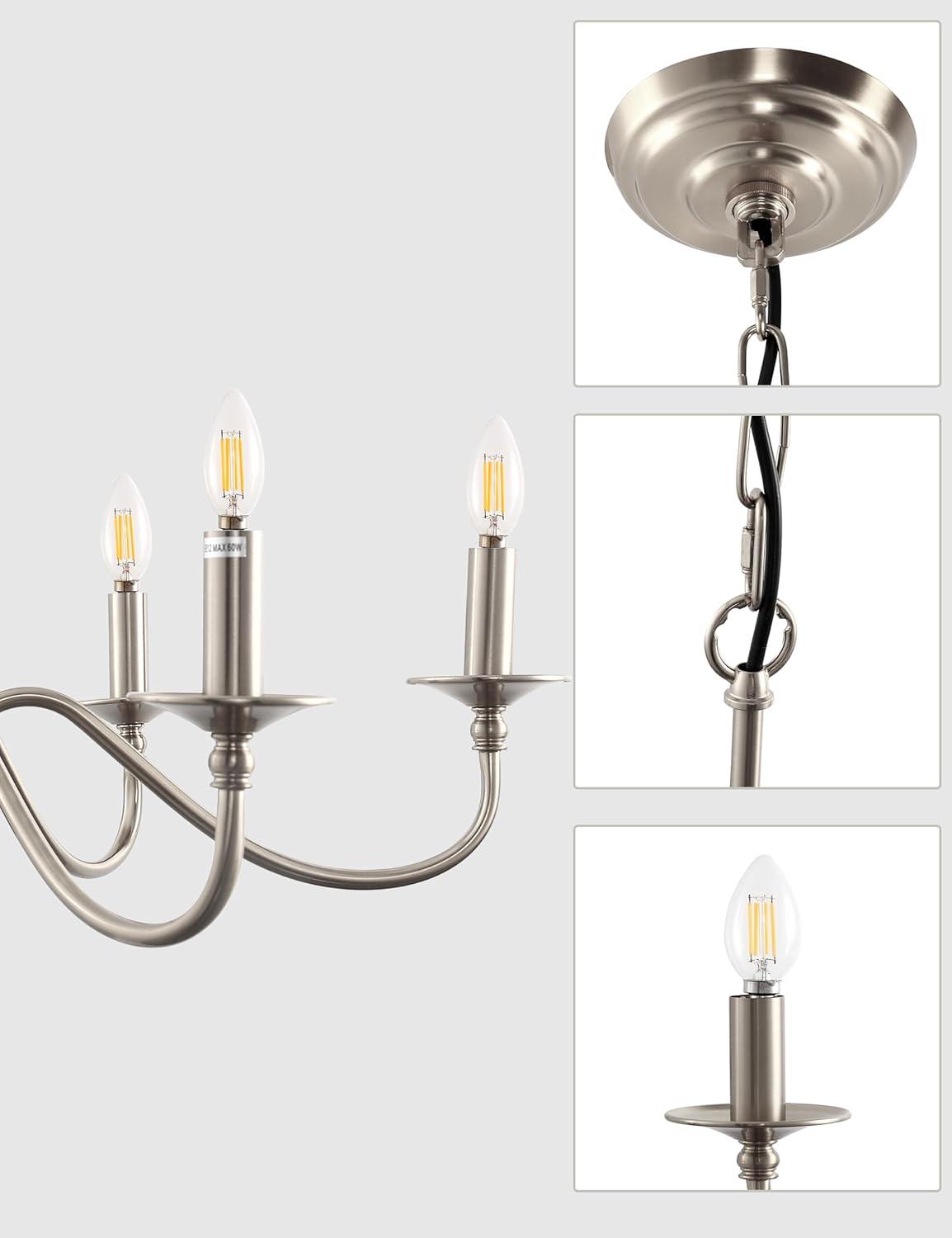 imageL LOHAS LED 6Light Black Farmhouse Chandelier for Dining Room 28quot Vintage Dining Room Light Fixtures Over Table Adjustable Hanging Industrial Candle Chandelier for Bedroom Living Room Entryway E12Nickel