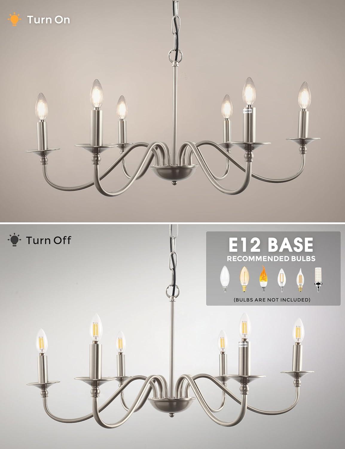imageL LOHAS LED 6Light Black Farmhouse Chandelier for Dining Room 28quot Vintage Dining Room Light Fixtures Over Table Adjustable Hanging Industrial Candle Chandelier for Bedroom Living Room Entryway E12Nickel