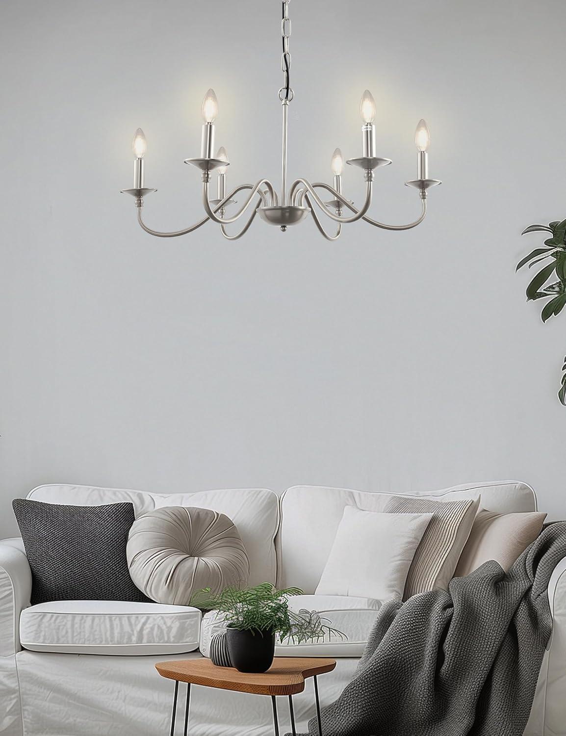 imageL LOHAS LED 6Light Black Farmhouse Chandelier for Dining Room 28quot Vintage Dining Room Light Fixtures Over Table Adjustable Hanging Industrial Candle Chandelier for Bedroom Living Room Entryway E12Nickel