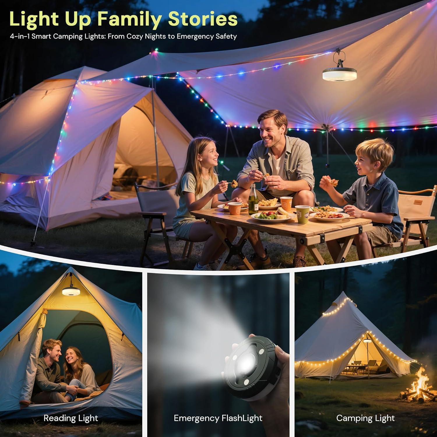 imageL LOHAS LED Upgraded Camping String Lights 4 in 1 Quick Recovery Waterproof Camping Lights 328FT with 8 Lighting Modes Camping Essentials for Yard Tent Hiking Patio and Holiday Decoration