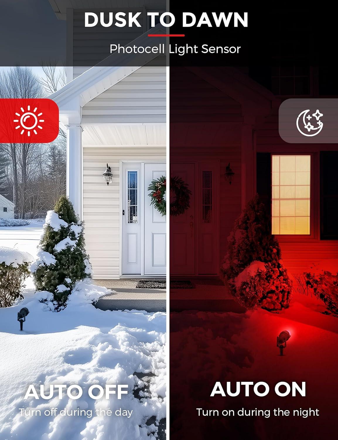 imageLOHAS Landscape Red Green Christmas Spot Lights Outdoor 10W Dusk to Dawn Sensor LED Spotlights for Yard IP66 Waterproof Garden Outside Lights 984ft Cord Red Lawn Decor Lamp4 Pack